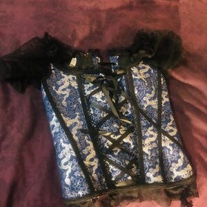 Dark blue ruffle corset top